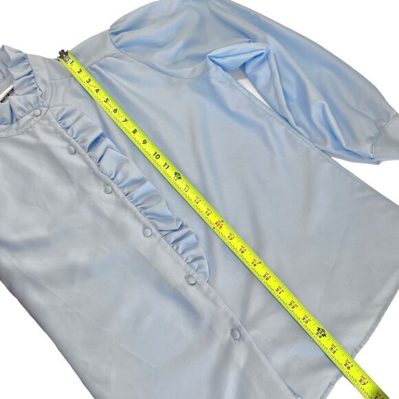 Vintage 70s Clovis Ruffin Baby Blue Ruffle Trim Blouse - Picture 5 of 9